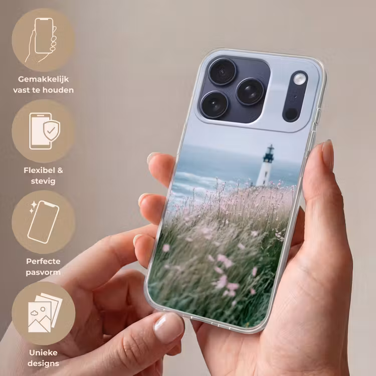 Vuurtoren - Klif - Zee - Bloemen Telefoonhoesje iPhone 17 Pro klein -sfeer3_NL