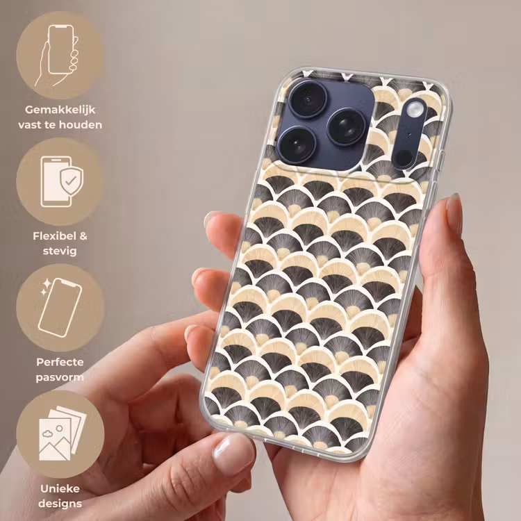 Waaier - Patroon - Zwart - Beige Telefoonhoesje iPhone 17 Pro klein 878 -sfeer3_NL