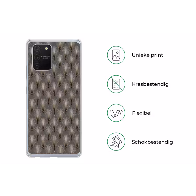 Waaierstralen - Goud - Antraciet Telefoonhoesje Samsung Galaxy S10 Lite klein 364 -specsS10Lite