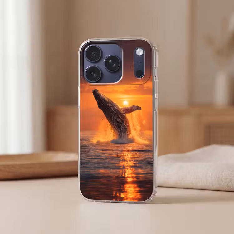 Walvis - Zon - Zee Telefoonhoesje iPhone 17 Pro klein -sfeer2
