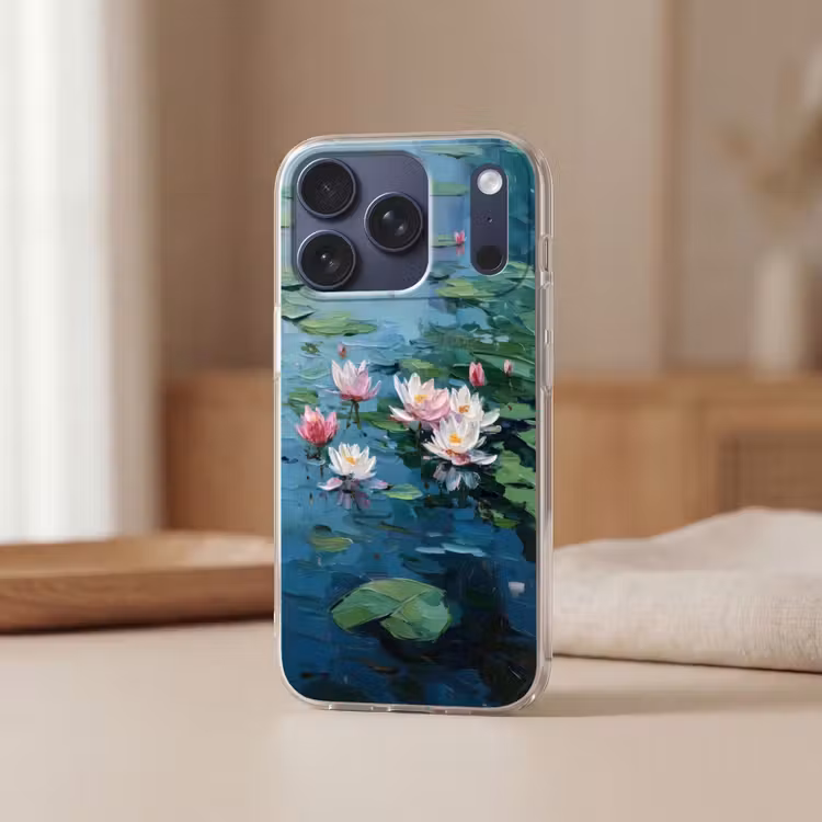 Waterlelies - Bloemen - Roze - Water Telefoonhoesje iPhone 17 Pro klein -sfeer2