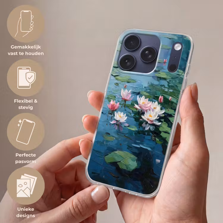 Waterlelies - Bloemen - Roze - Water Telefoonhoesje iPhone 17 Pro klein -sfeer3_NL