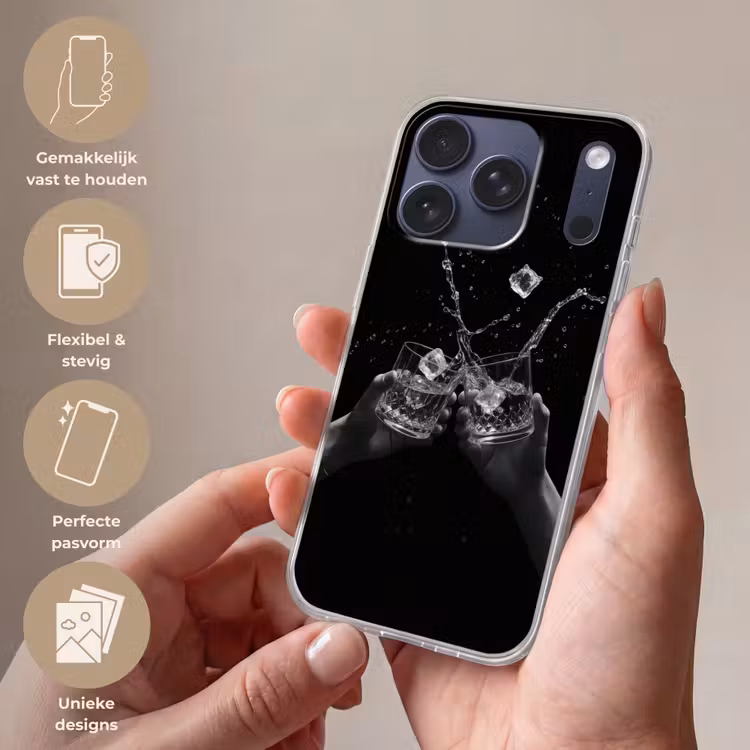 Whiskyglazen - Ijs - Spetters - Zwart Telefoonhoesje iPhone 17 Pro klein -sfeer3_NL