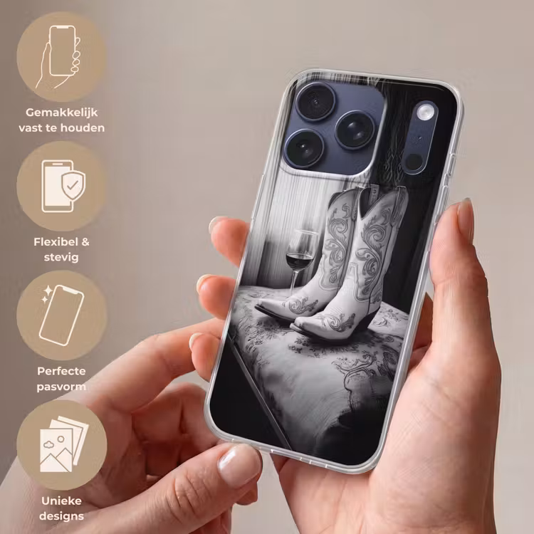 Wijn - Cowboylaarzen - Raamlicht - Wit Telefoonhoesje iPhone 17 Pro klein -sfeer3_NL