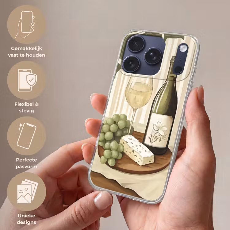 Wijn - Druiven - Kaas - Bladeren Telefoonhoesje iPhone 17 Pro klein -sfeer3_NL