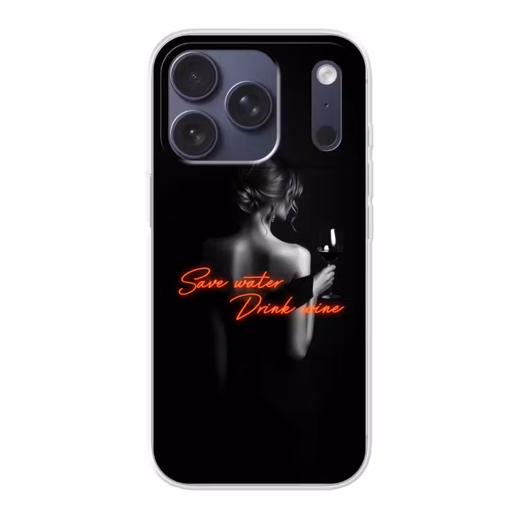 Wijn - Vrouw - Neon - Quote Telefoonhoesje iPhone 17 Pro klein -3d