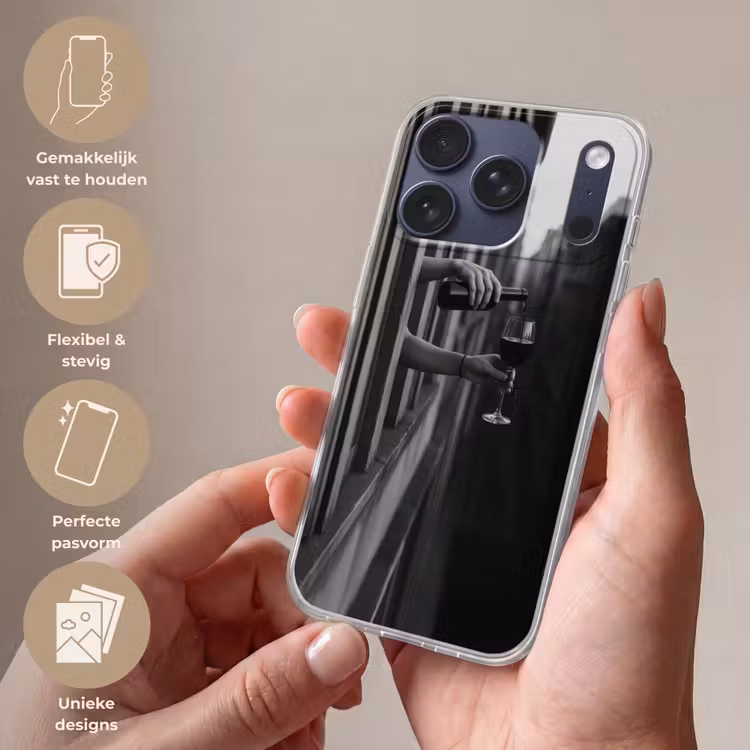 Wijnfles - Glas - Handen - Raam Telefoonhoesje iPhone 17 Pro klein -sfeer3_NL