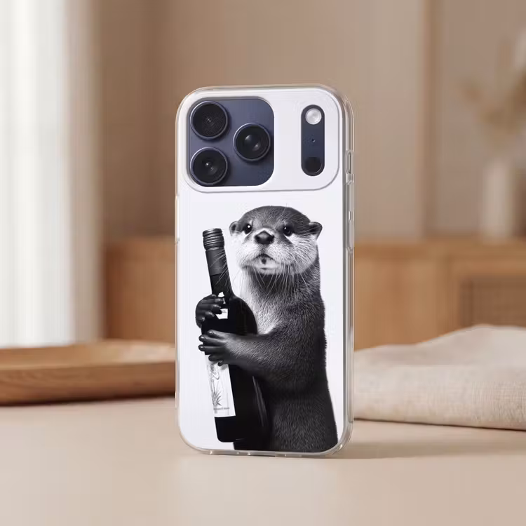 Wijnfles - Otter - Zwart Telefoonhoesje iPhone 17 Pro klein -sfeer2