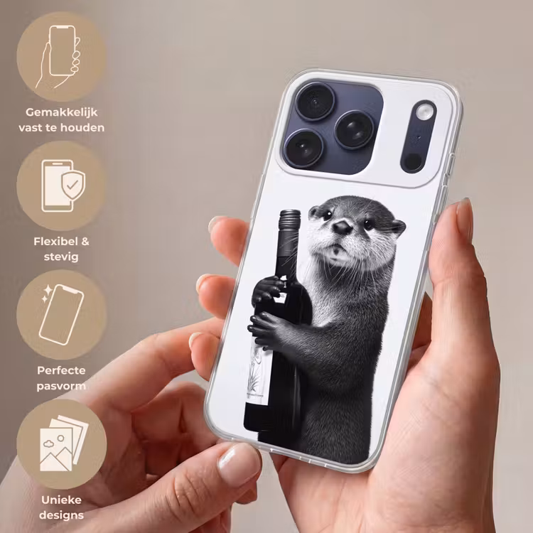 Wijnfles - Otter - Zwart Telefoonhoesje iPhone 17 Pro klein -sfeer3_NL
