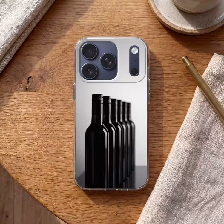 Wijnflessen - Zwart - Minimalistisch Telefoonhoesje iPhone 17 Pro klein -sfeer1