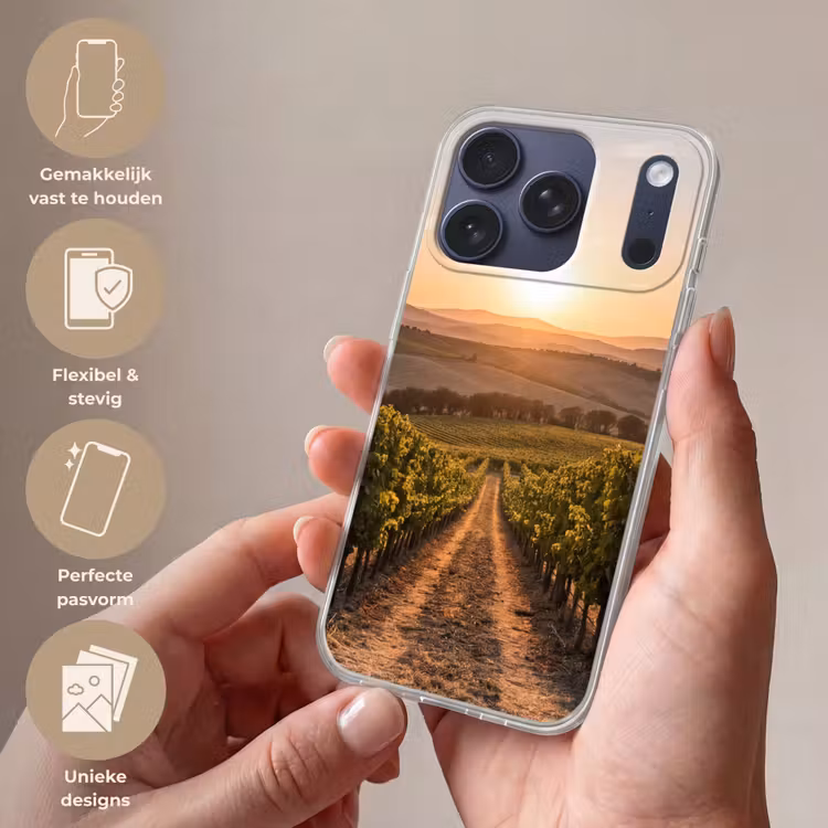 Wijngaard - Zonsondergang - Landschap Telefoonhoesje iPhone 17 Pro klein -sfeer3_NL