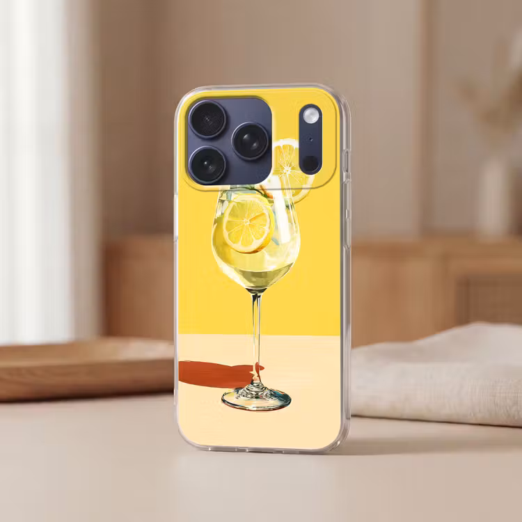 Wijnglas - Citroen - Geel - Minimalistisch Telefoonhoesje iPhone 17 Pro klein -sfeer2