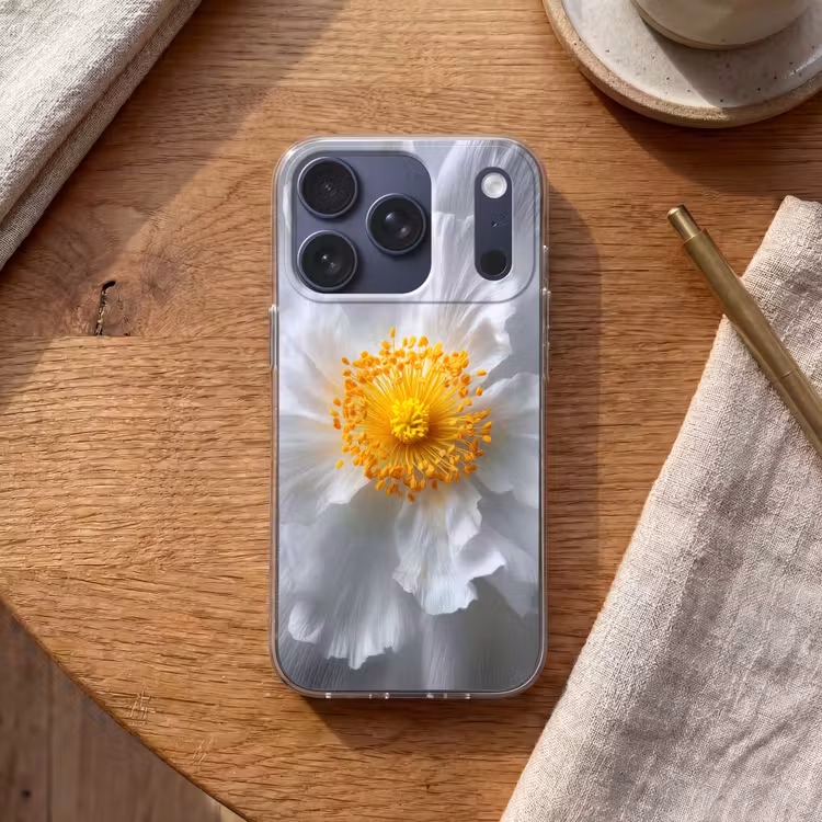 Wit - Bloem - Elegant Telefoonhoesje iPhone 17 Pro klein -sfeer1