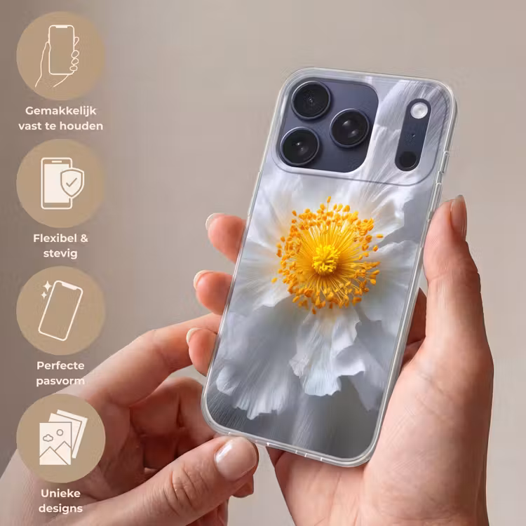 Wit - Bloem - Elegant Telefoonhoesje iPhone 17 Pro klein -sfeer3_NL