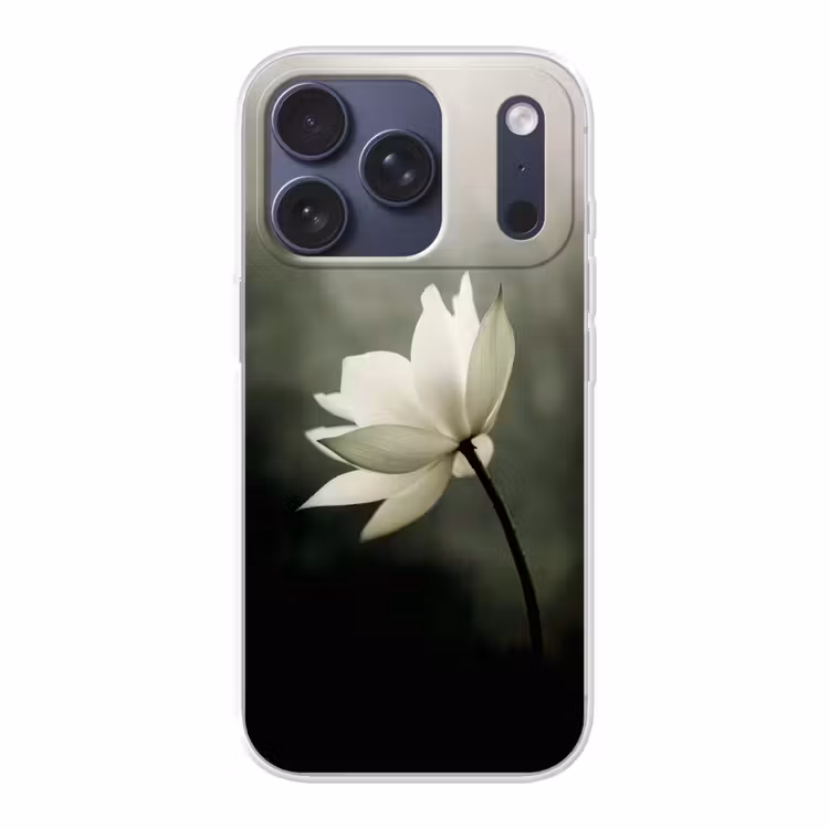 Wit - Lotus - Donker - Bloem Telefoonhoesje iPhone 17 Pro klein -3d