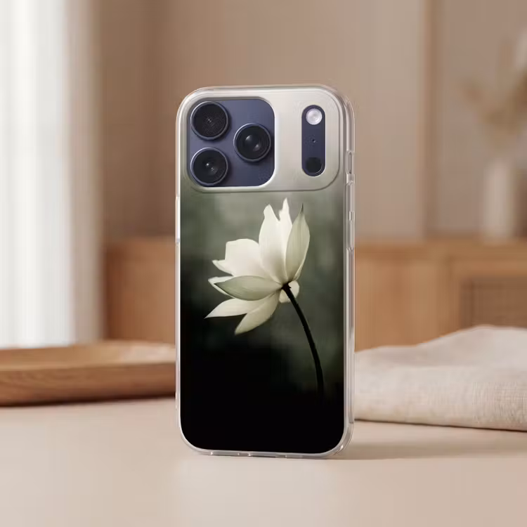 Wit - Lotus - Donker - Bloem Telefoonhoesje iPhone 17 Pro klein -sfeer2