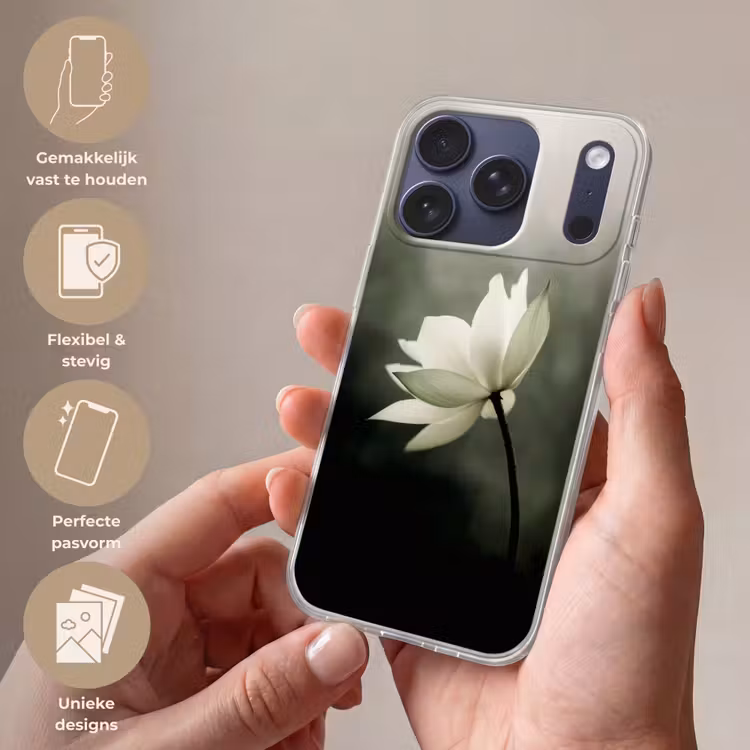 Wit - Lotus - Donker - Bloem Telefoonhoesje iPhone 17 Pro klein -sfeer3_NL