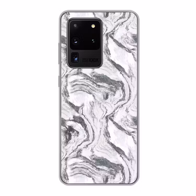 Wit - Marmer - Golvend - Grafiet Telefoonhoesje Samsung Galaxy S20 Ultra klein 358 -3d