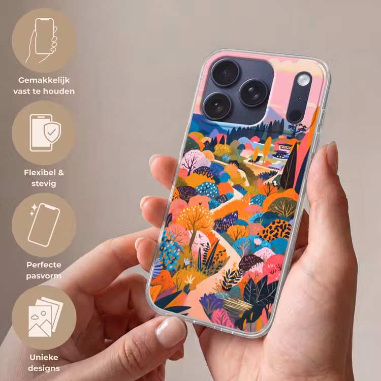 Witte bergtop - Modern - Kleurrijk Telefoonhoesje iPhone 17 Pro klein -sfeer3_NL