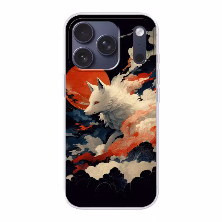 Witte vos - wolken - maan Telefoonhoesje iPhone 17 Pro klein -3d