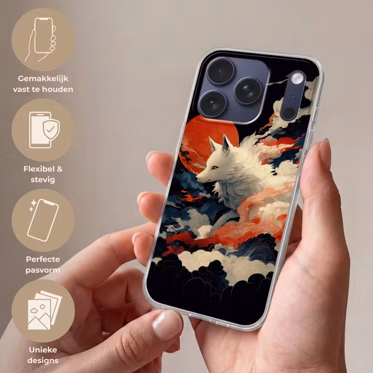 Witte vos - wolken - maan Telefoonhoesje iPhone 17 Pro klein -sfeer3_NL
