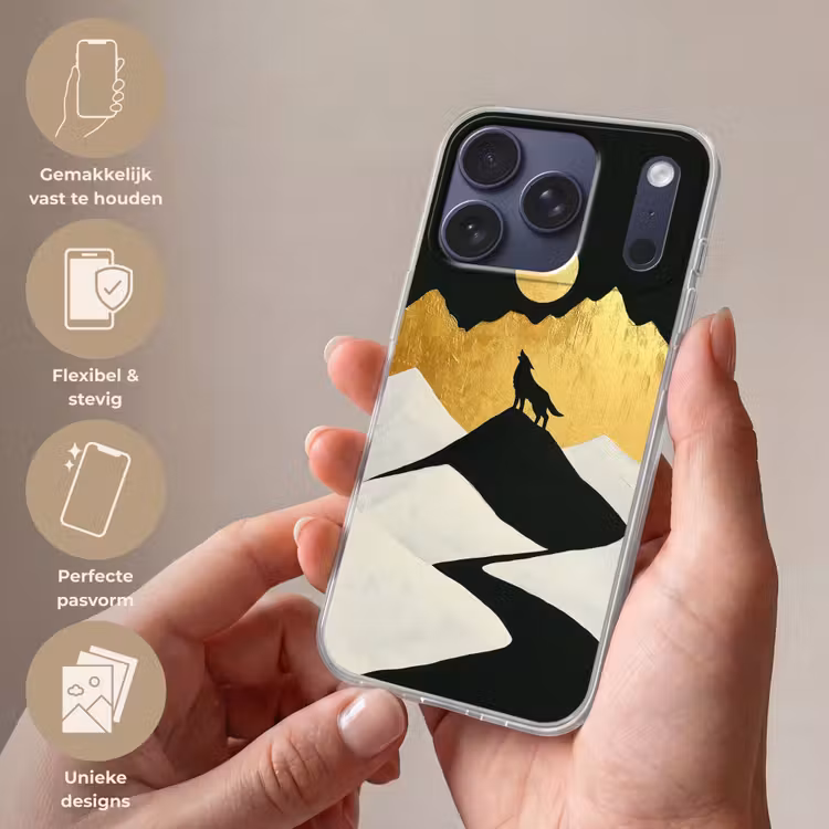 Wolf - Bergen - Maan - Zwart Telefoonhoesje iPhone 17 Pro klein -sfeer3_NL