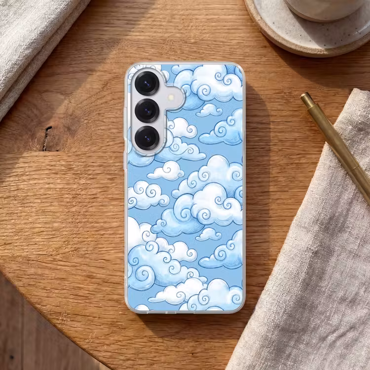 Wolken - Patroon - Hemel - Illustratie - Wit Telefoonhoesje Samsung Galaxy S26 klein -sfeer1