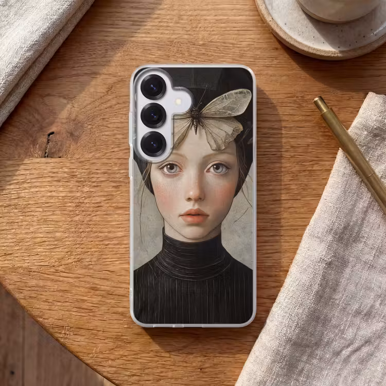 Woman - Butterfly - Art - Classic - Muted Telefoonhoesje Samsung Galaxy S26 klein -sfeer1