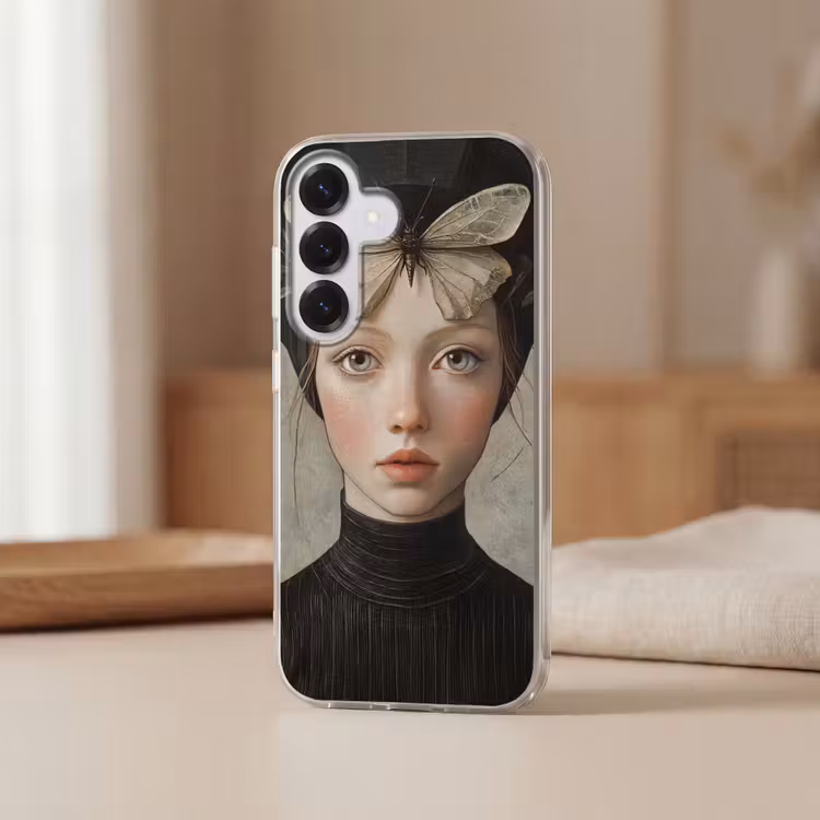 Woman - Butterfly - Art - Classic - Muted Telefoonhoesje Samsung Galaxy S26 klein -sfeer2