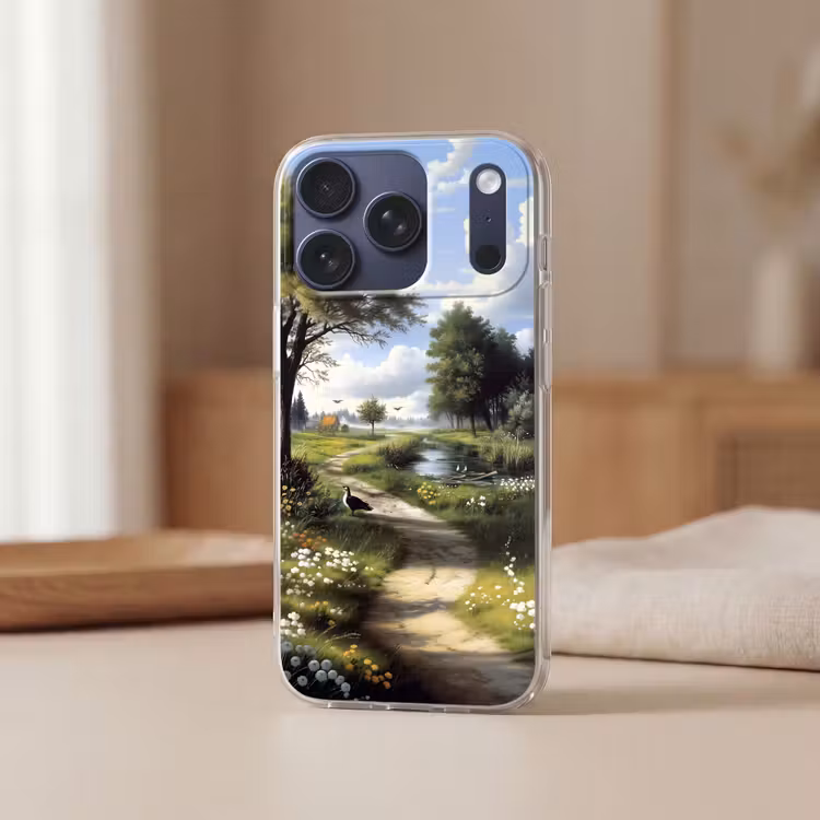 Zandpad - Groen landschap - Water Telefoonhoesje iPhone 17 Pro klein -sfeer2