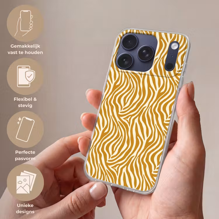 Zebra - Klassiek - Oker - Geel Telefoonhoesje iPhone 17 Pro klein 878 -sfeer3_NL