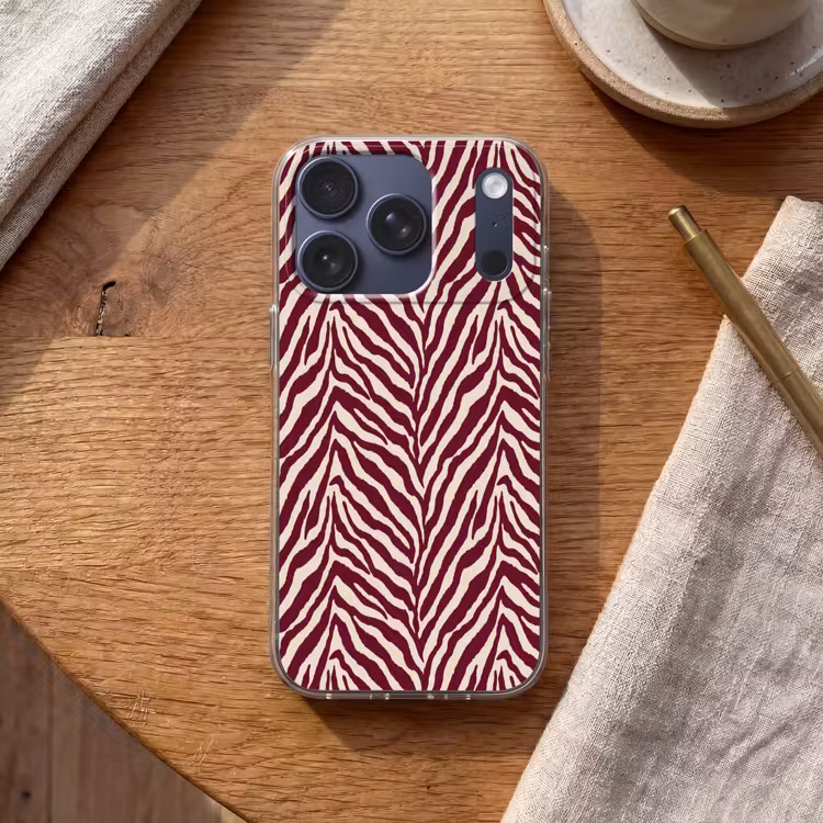 Zebra - Motief - Bordeaux - Rood Telefoonhoesje iPhone 17 Pro klein 878 -sfeer1
