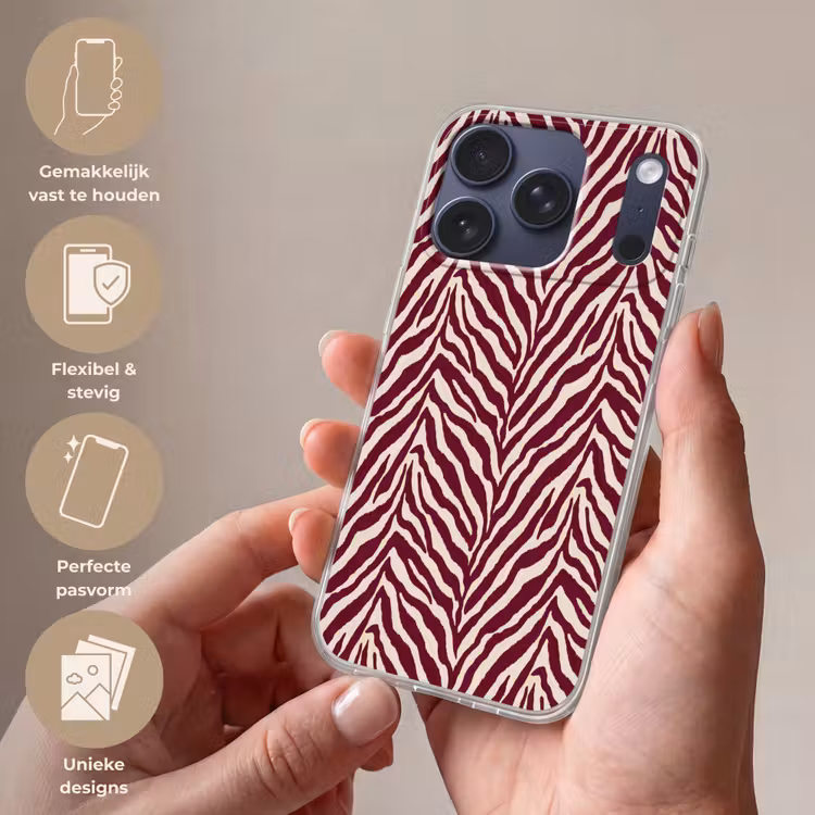 Zebra - Motief - Bordeaux - Rood Telefoonhoesje iPhone 17 Pro klein 878 -sfeer3_NL
