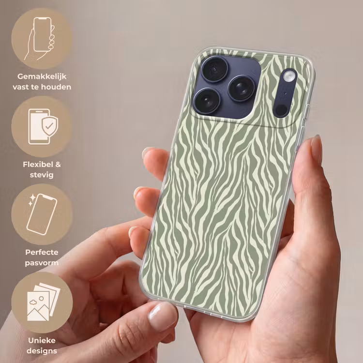 Zebra - Motief - Groen Telefoonhoesje iPhone 17 Pro klein 878 -sfeer3_NL