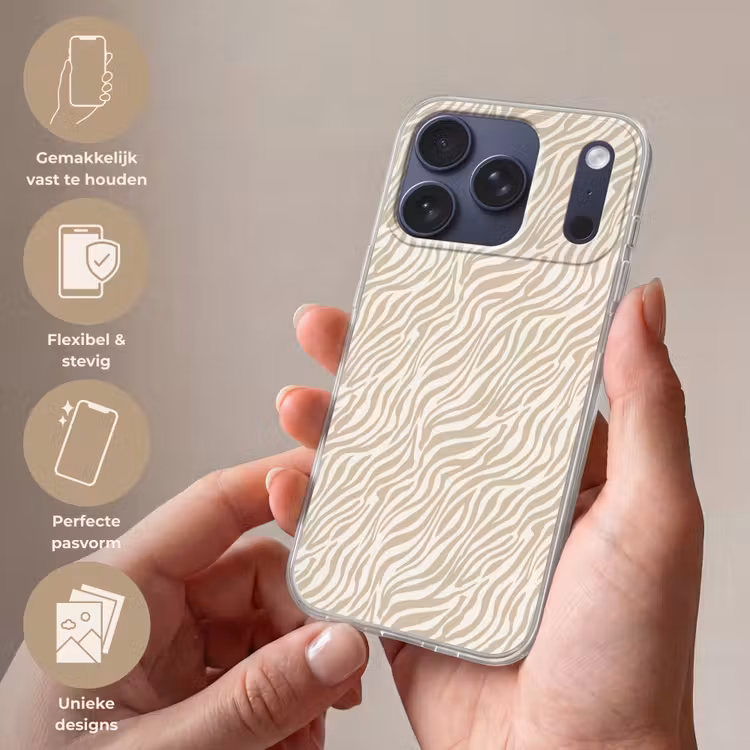Zebra - Patroon - Beige Telefoonhoesje iPhone 17 Pro klein 878 -sfeer3_NL