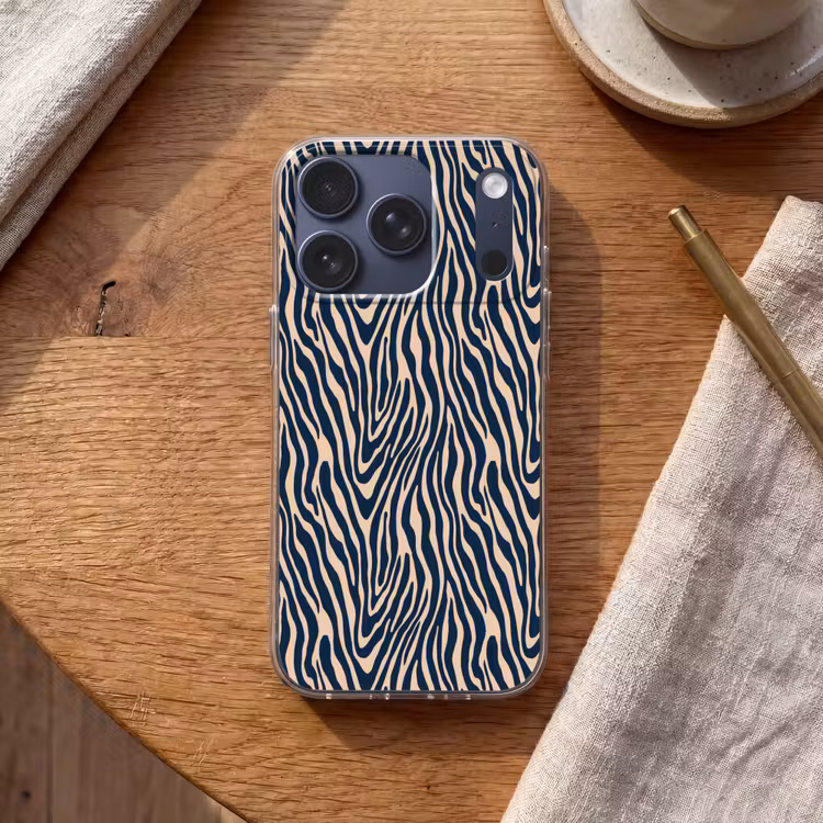 Zebra - Patroon - Blauw - Beige Telefoonhoesje iPhone 17 Pro klein 878 -sfeer1