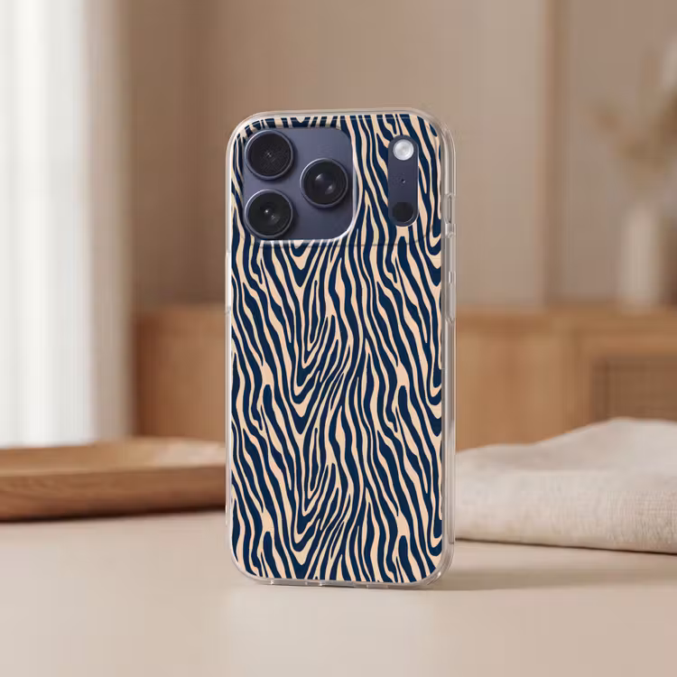 Zebra - Patroon - Blauw - Beige Telefoonhoesje iPhone 17 Pro klein 878 -sfeer2