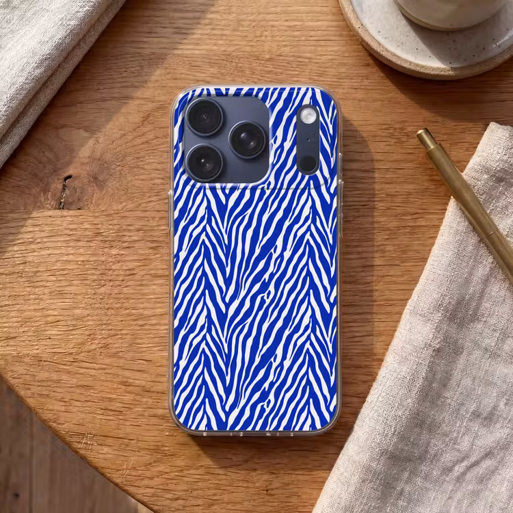 Zebra - Patroon - Kobalt - Blauw Telefoonhoesje iPhone 17 Pro klein 878 -sfeer1