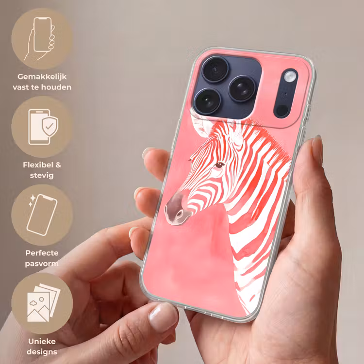 Zebra - Pink - Verf Telefoonhoesje iPhone 17 Pro klein -sfeer3_NL