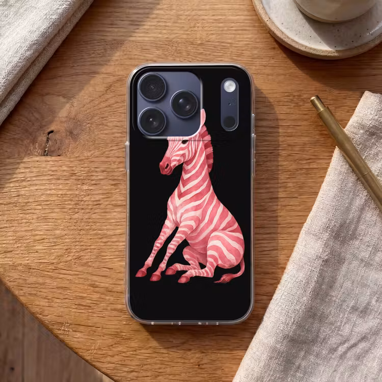 Zebra - Roze - Gestreept Telefoonhoesje iPhone 17 Pro klein -sfeer1