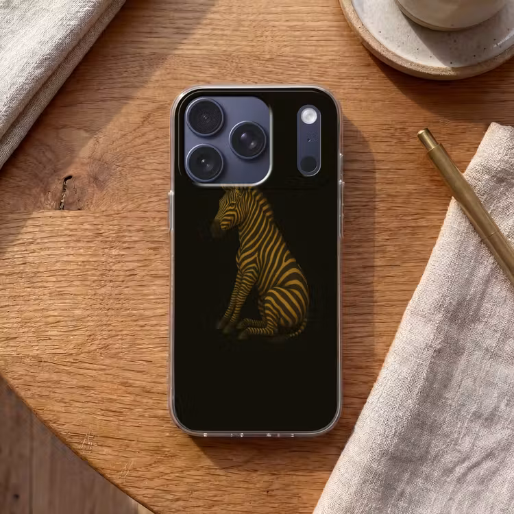 Zebra - Strepen - Goud Telefoonhoesje iPhone 17 Pro klein -sfeer1