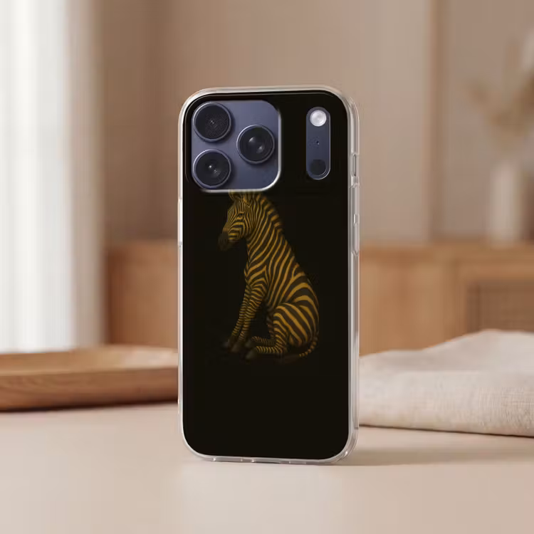 Zebra - Strepen - Goud Telefoonhoesje iPhone 17 Pro klein -sfeer2