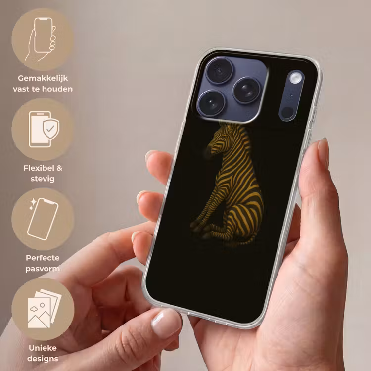 Zebra - Strepen - Goud Telefoonhoesje iPhone 17 Pro klein -sfeer3_NL
