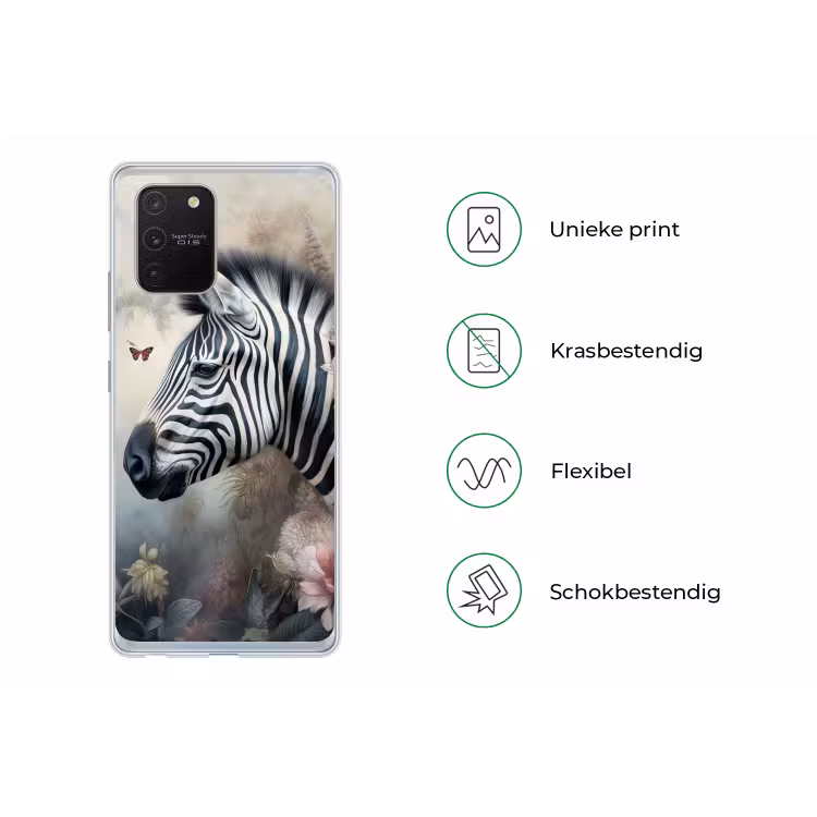 Zebra - Wilde dieren - Vlinder - Bloemen Telefoonhoesje Samsung Galaxy S10 Lite klein -specsS10Lite
