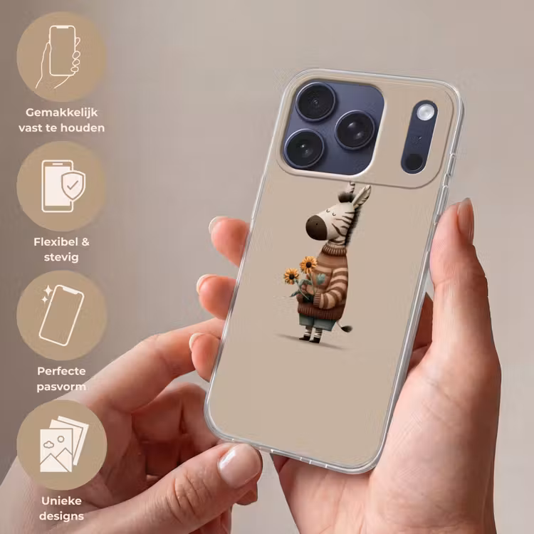 Zebra - Zonnebloemen - Warm Telefoonhoesje iPhone 17 Pro klein -sfeer3_NL