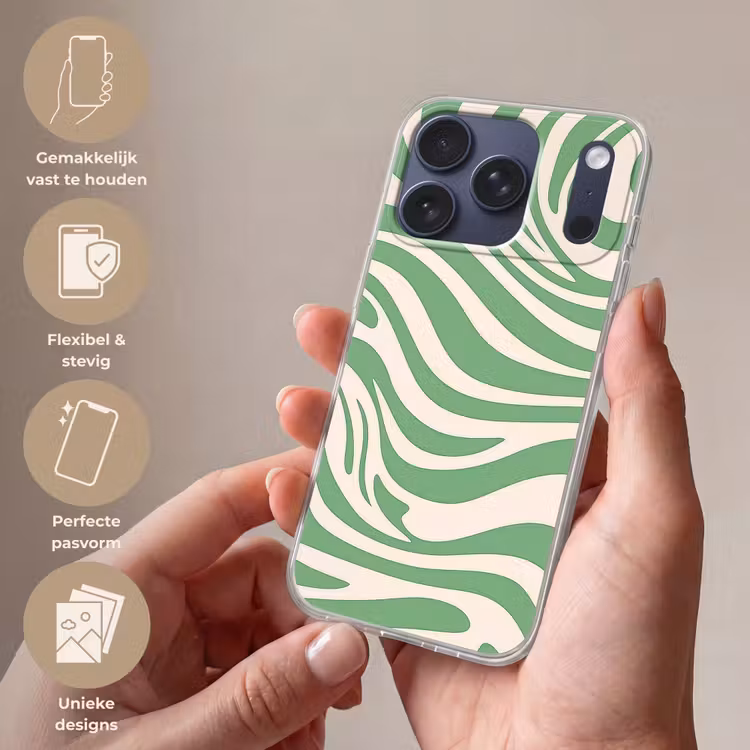 Zebrapatroon - Groen - Retro Telefoonhoesje iPhone 17 Pro klein -sfeer3_NL