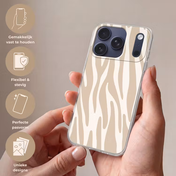 Zebraprint - Beige - Wit - Dierenprint Telefoonhoesje iPhone 17 Pro klein -sfeer3_NL