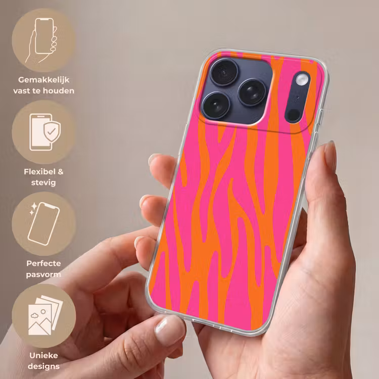 Zebraprint - Roze - Oranje - Dierenprint Telefoonhoesje iPhone 17 Pro klein -sfeer3_NL