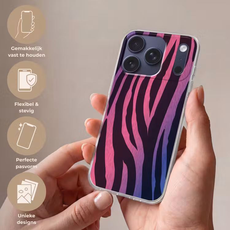 Zebraprint - Roze - Paars - Dierenprint Telefoonhoesje iPhone 17 Pro klein -sfeer3_NL