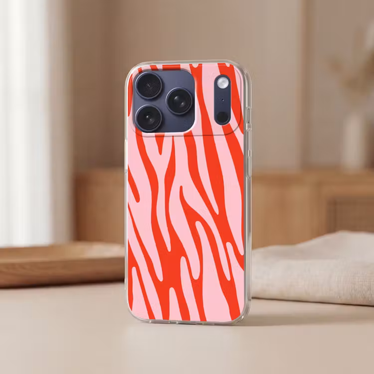 Zebraprint - Roze - Rood - Dierenprint Telefoonhoesje iPhone 17 Pro klein -sfeer2